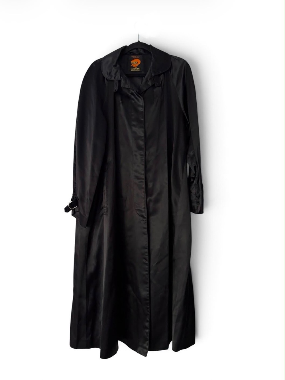Vintage Fox Run Trench Coat Black Long Belted Yugoslavia Greenleaf Lodico 50s